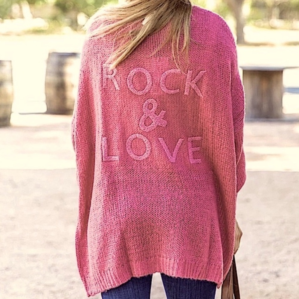 Elan Rock & Love Open Knit Long Cardigan One Size Color: Rose NWOT - Picture 3 of 11